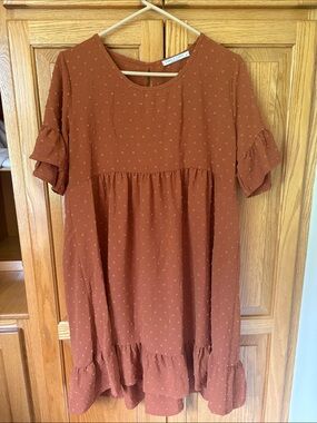 Women’s Rust Ruffle-Sleeve Dress